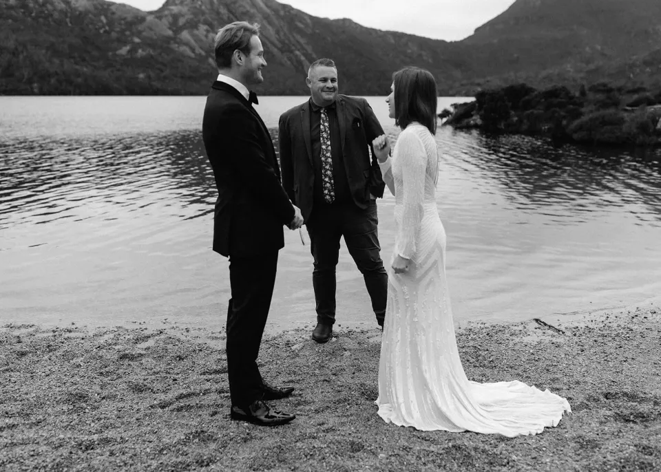 Elopement marriage ceremony on Dove Lake with Josh Withers Marriage Celebrant at Cradle Mountain
